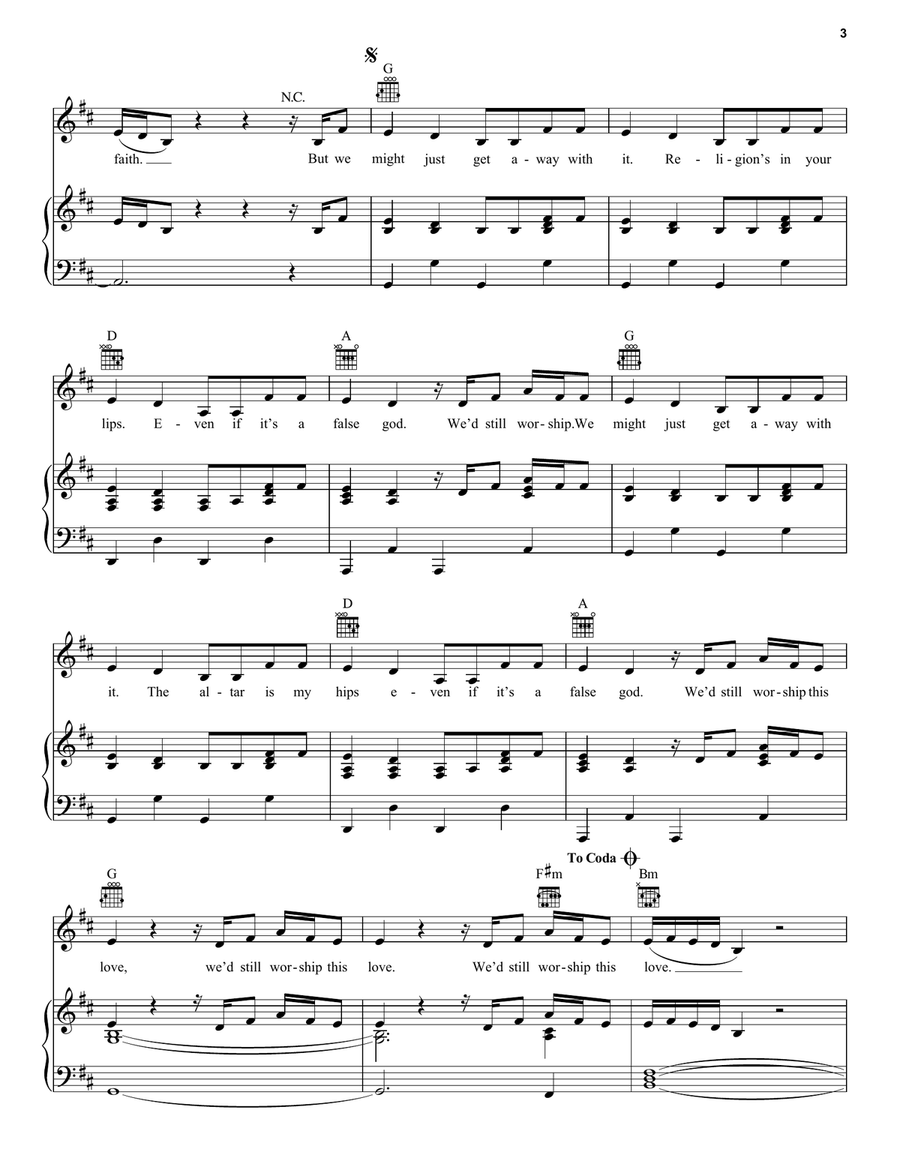 False God Piano, Vocal, Guitar scores gallery preview page 3