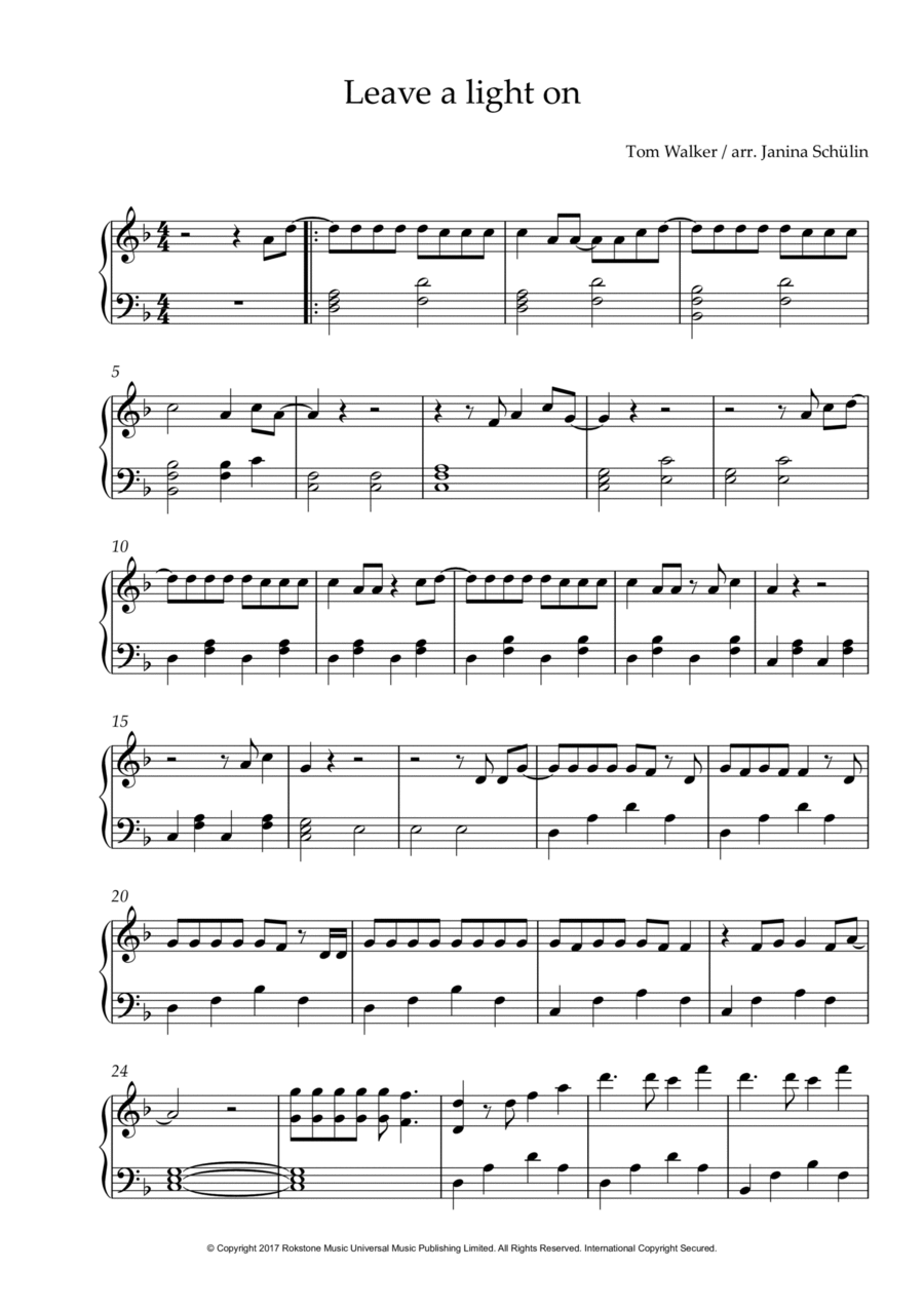Leave A Light On Leave A Light On Easy Piano scores gallery preview page 1