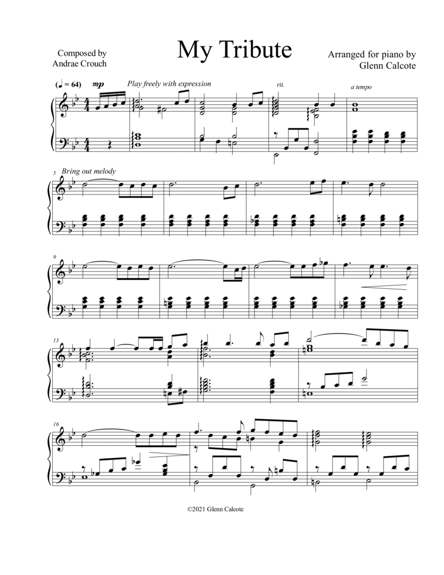 My Tribute Piano Solo scores gallery preview page 1