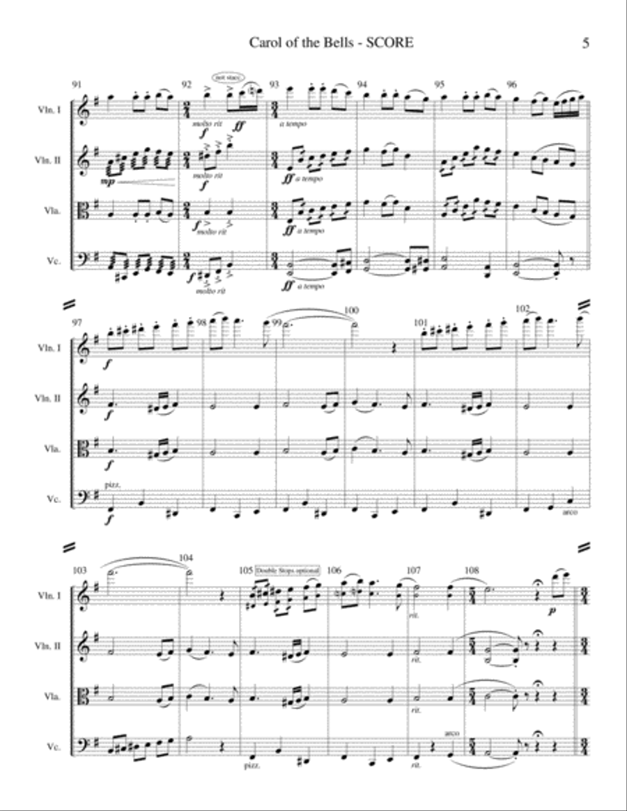 Carol of the Bells (String Quartet) String Quartet scores gallery preview page 6