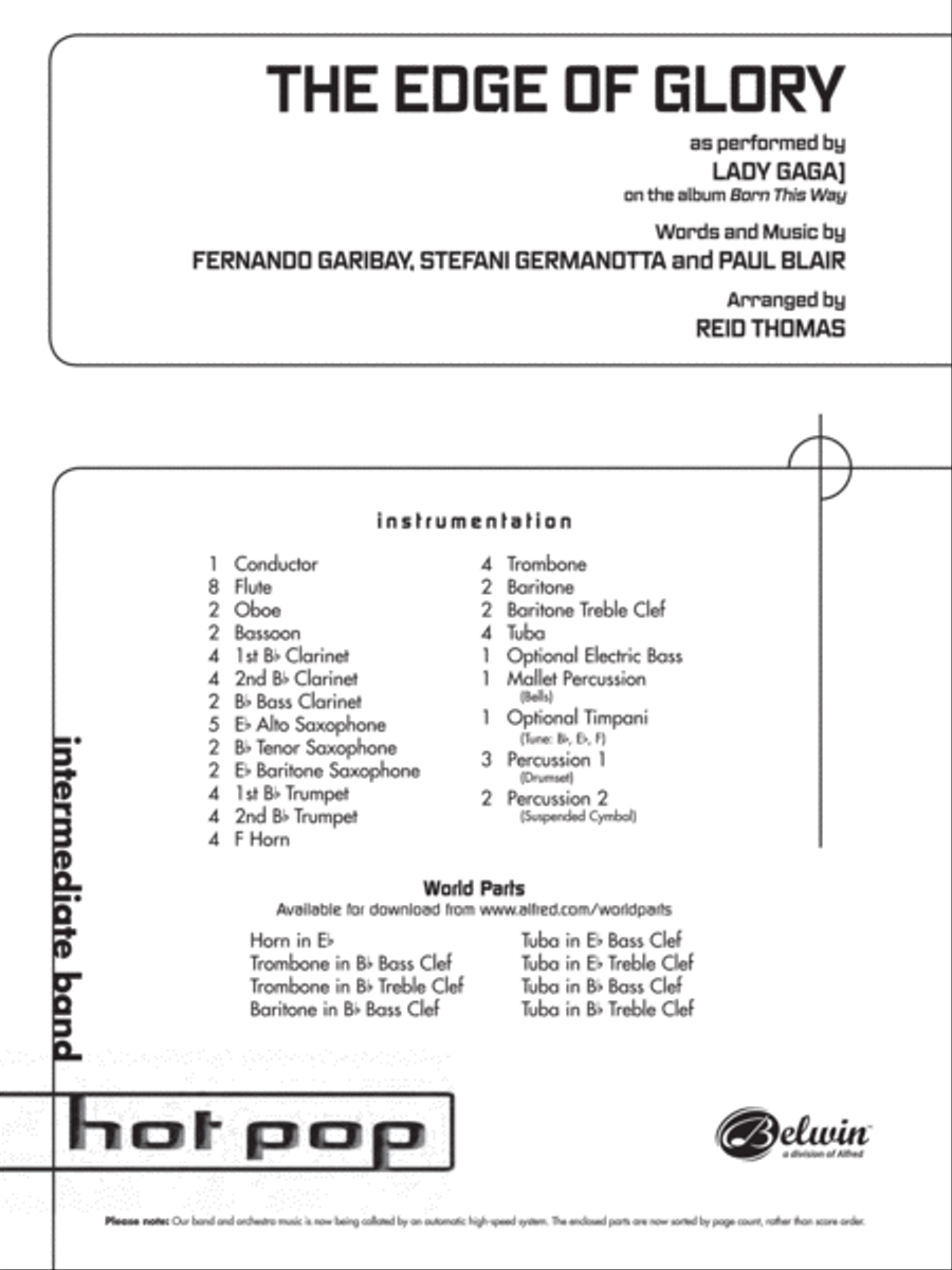 The Edge of Glory: Score Concert Band scores gallery preview page 1