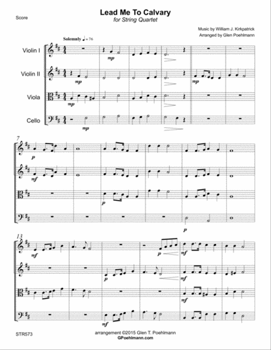 LEAD ME TO CALVARY - STRING QUARTET (unaccompanied) A Cappella scores gallery preview page 1