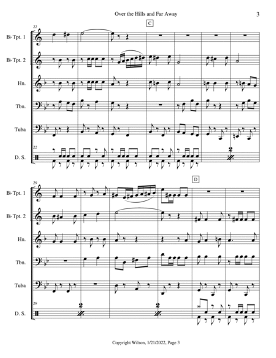 Over the Hills and Far Away Brass Quintet scores gallery preview page 4