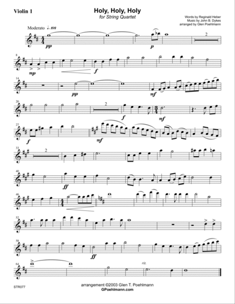 HOLY, HOLY, HOLY - STRING QUARTET (or 3 Violins & Cello) - unaccompanied String Quartet scores gallery preview page 5