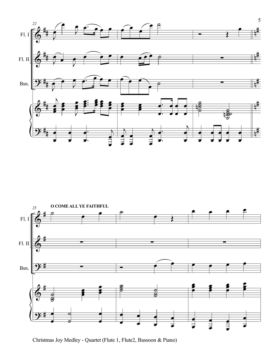 CHRISTMAS JOY MEDLEY (Piano Quartet - Flute 1, Flute 2, Bassoon and Piano with Score & Parts) Small Ensemble scores gallery preview page 6