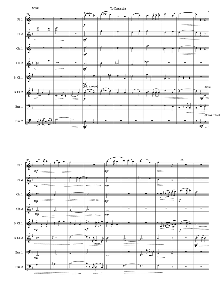 To Cassandra for wind octet Woodwind Ensemble scores gallery preview page 5
