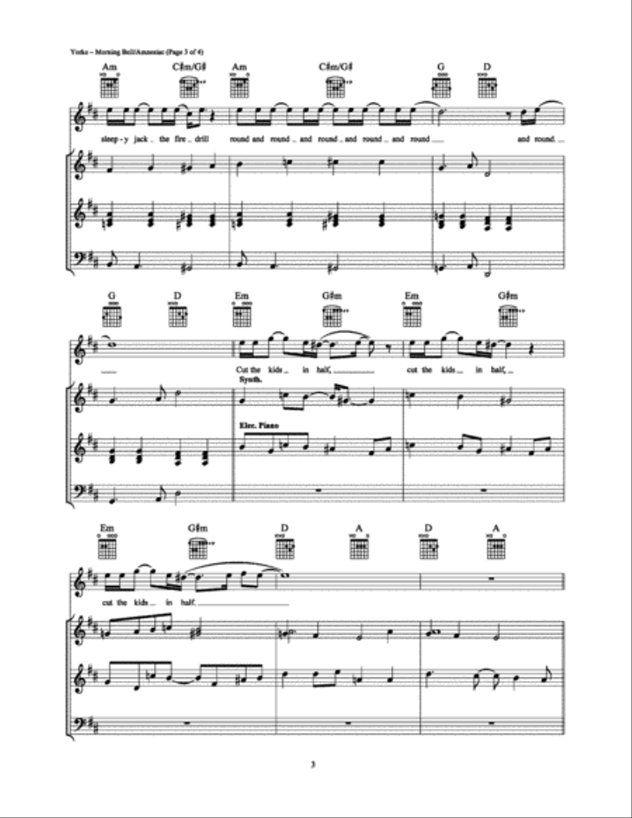 Morning Bell/Amnesiac Piano, Vocal, Guitar scores gallery preview page 3