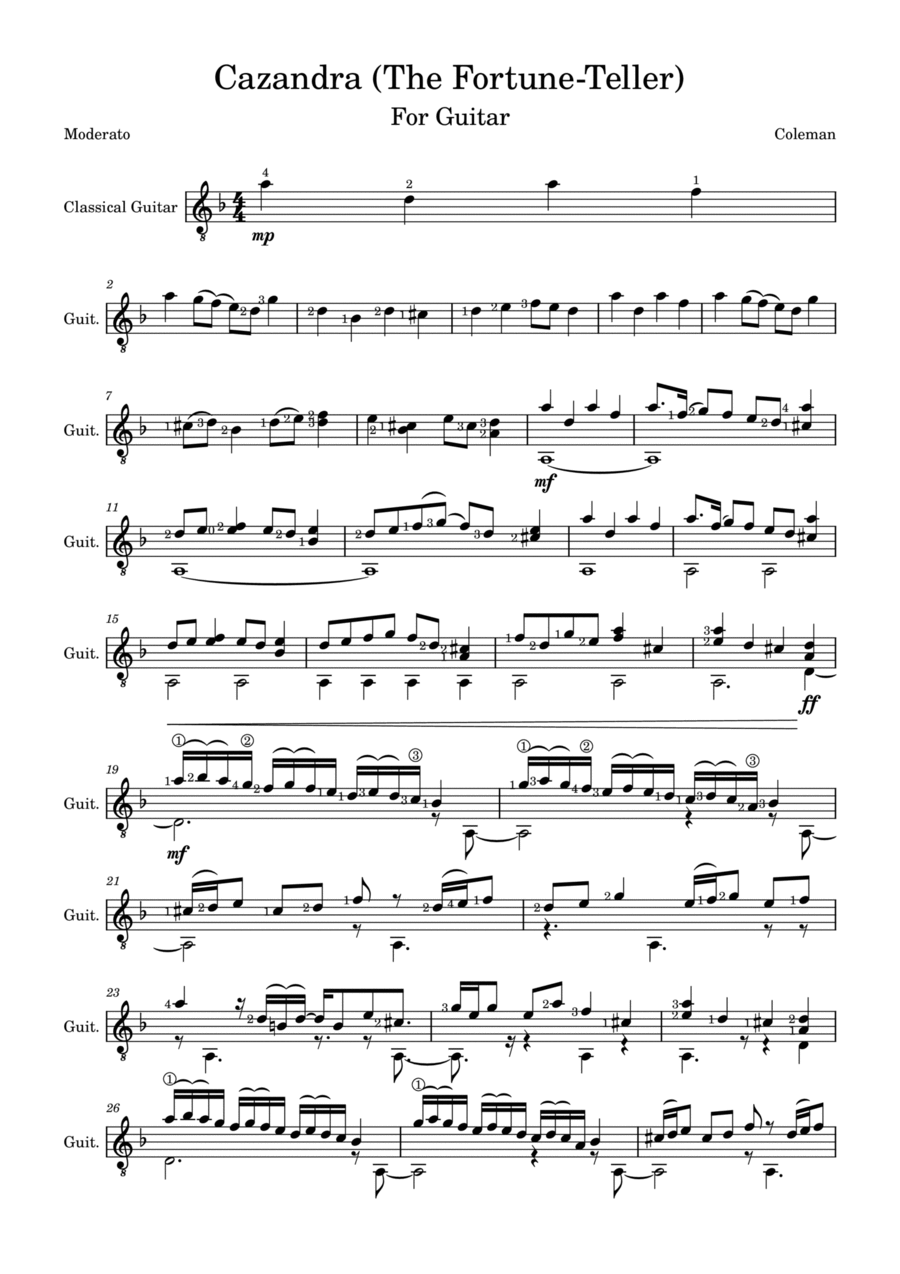 Cazandra (The Fortune-Teller). Classical Guitar scores gallery preview page 1