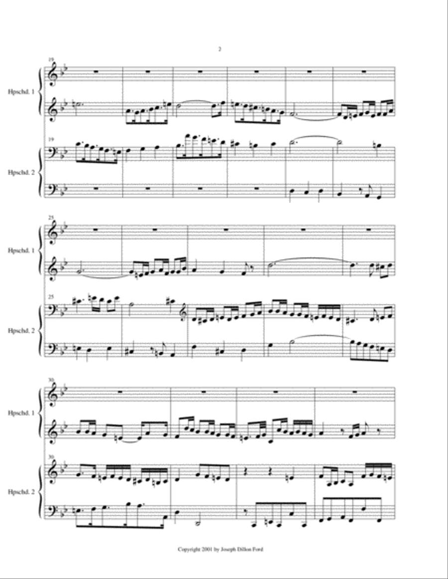 Fuga a quattro voci (4 part fugue) for harpsichord (4 hands and 2 manuals) 4-Part scores gallery preview page 2