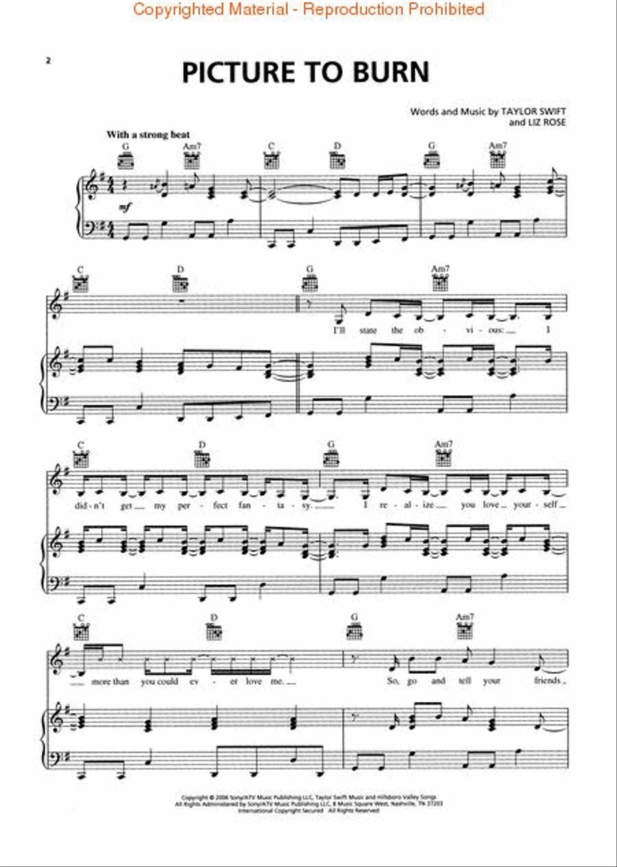Picture to Burn Picture to Burn Piano, Vocal, Guitar scores gallery preview page 2