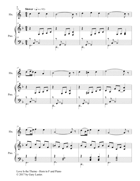 LOVE IS THE THEME (Duet – Horn in F & Piano with Score/Part) image number null