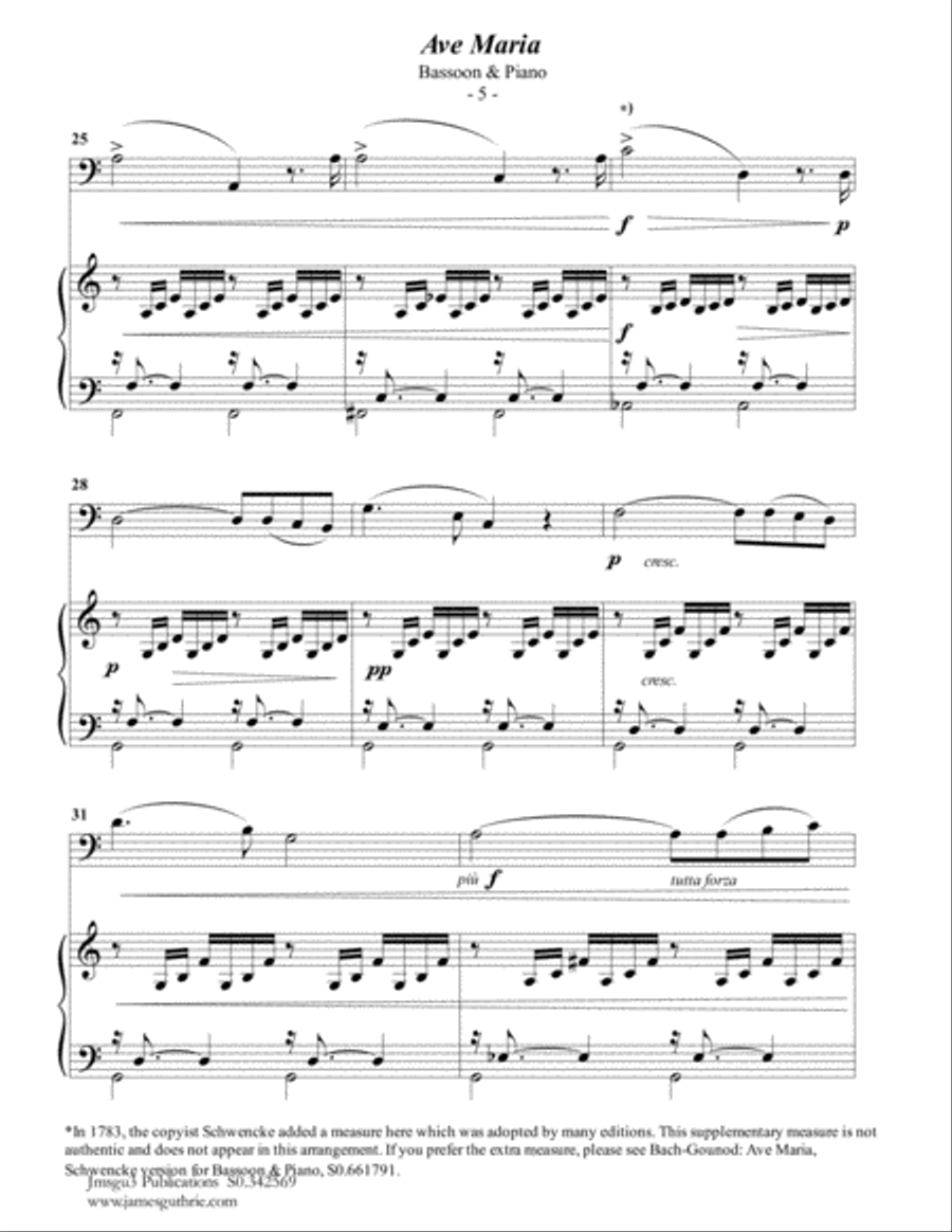 Bach-Gounod: Ave Maria for Bassoon & Piano Woodwind Duet scores gallery preview page 5