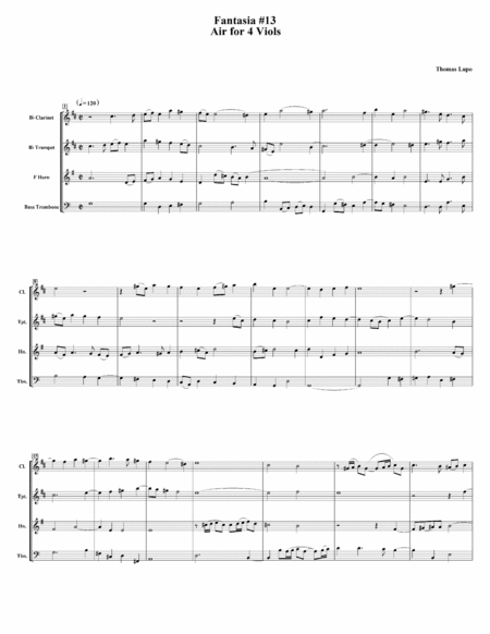 Fantasia (Air) #13 For 4 Viols - for Wind Quartet image number null