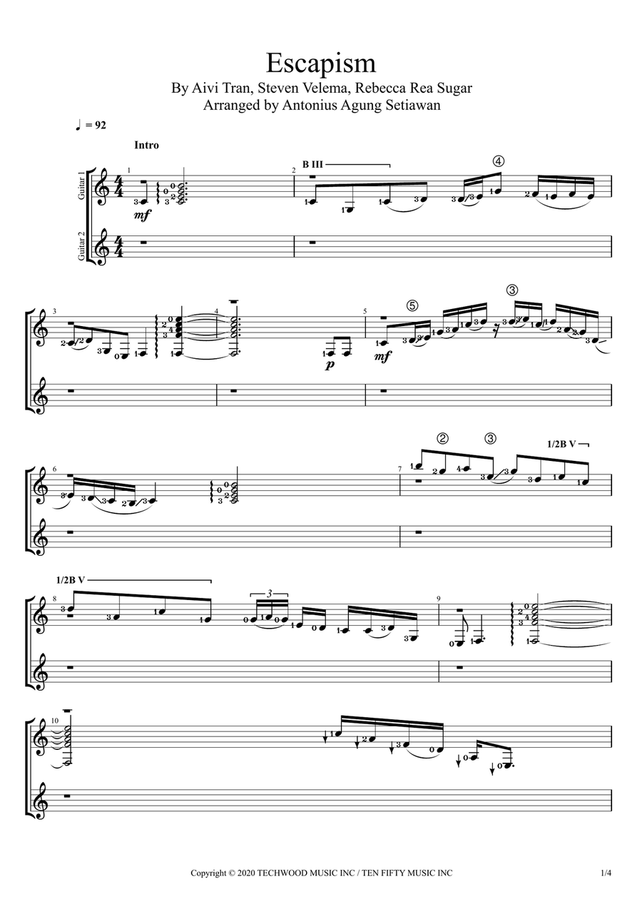 Escapism Acoustic Guitar scores gallery preview page 1