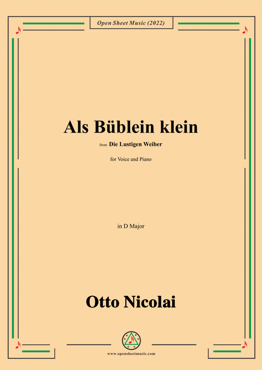 Nicolai-Als Bublein klein,in D Major,from Die Lustigen Weiber,for Voice and Piano Voice Solo scores gallery preview page 1