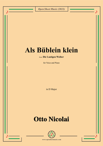 Nicolai-Als Bublein klein,in D Major,from Die Lustigen Weiber,for Voice and Piano
