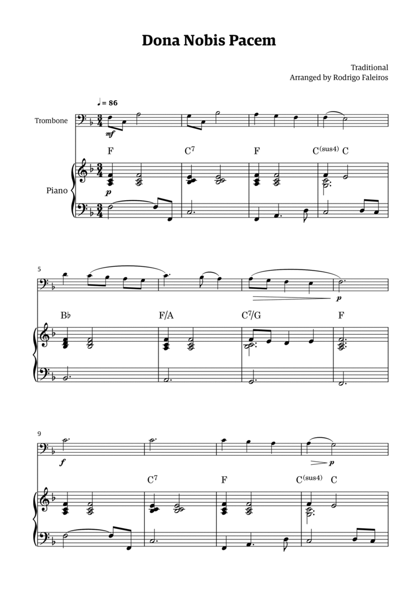 Dona Nobis Pacem - for trombone (with piano accompaniment with chords) image number null