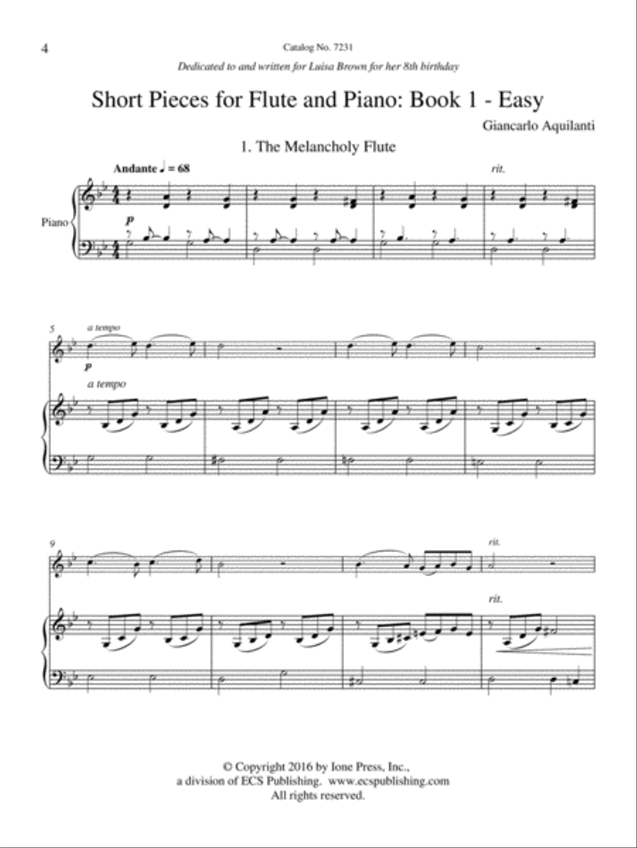 Short Pieces for Flute and Piano, Book 1: Easy Flute Solo scores gallery preview page 1