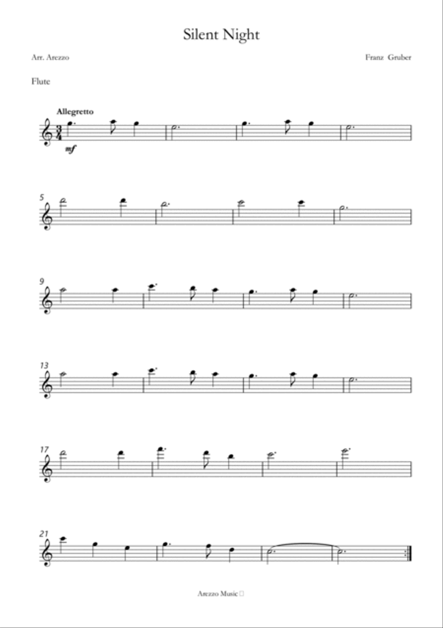 Silent Night carol for beginners sheet music for Flute and Bassoon Woodwind Duet scores gallery preview page 2