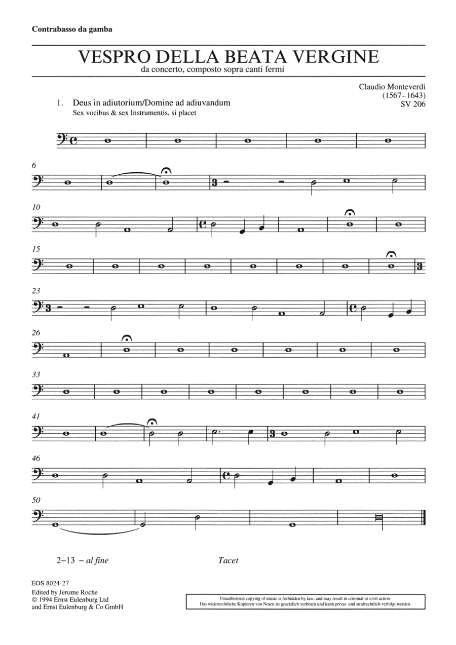 Vespro della Beata Vergine SV 206 Orchestra scores gallery preview page 1
