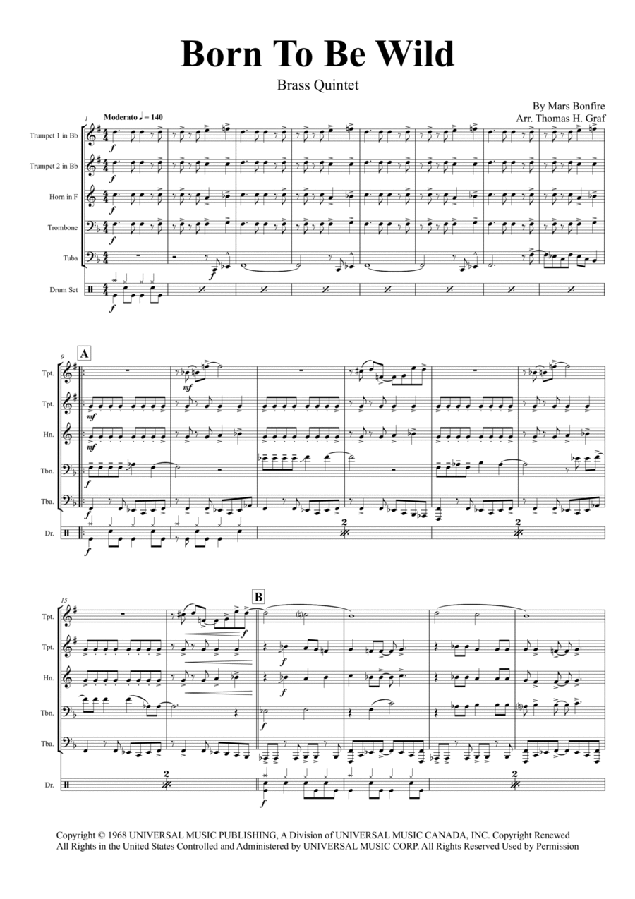 Born To Be Wild Brass Quintet scores gallery preview page 1