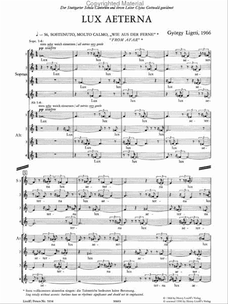 Lux Aeterna for 16-part Mixed Choir 4-Part scores gallery preview page 3