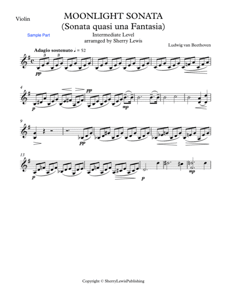 MOONLIGHT SONATA (Sonata quasi una Fantasia), Beethoven, String Duo, Intermediate Level for violin a image number null