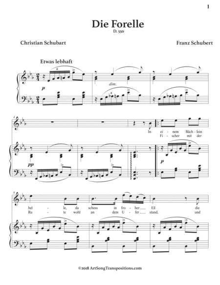 SCHUBERT: Die Forelle, D. 550 (transposed to E-flat major)
