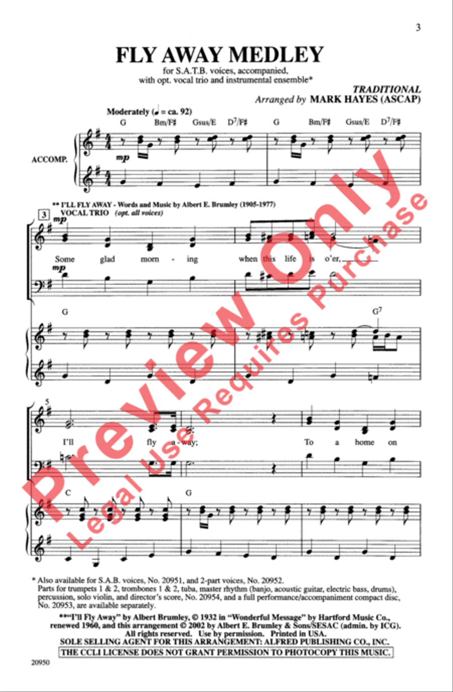 Fly Away Medley 4-Part scores gallery preview page 3