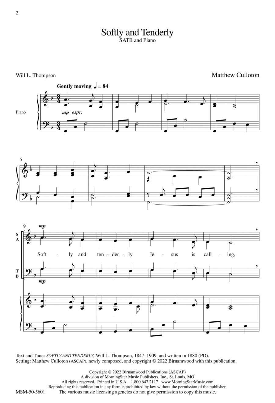 Softly and Tenderly 4-Part scores gallery preview page 1