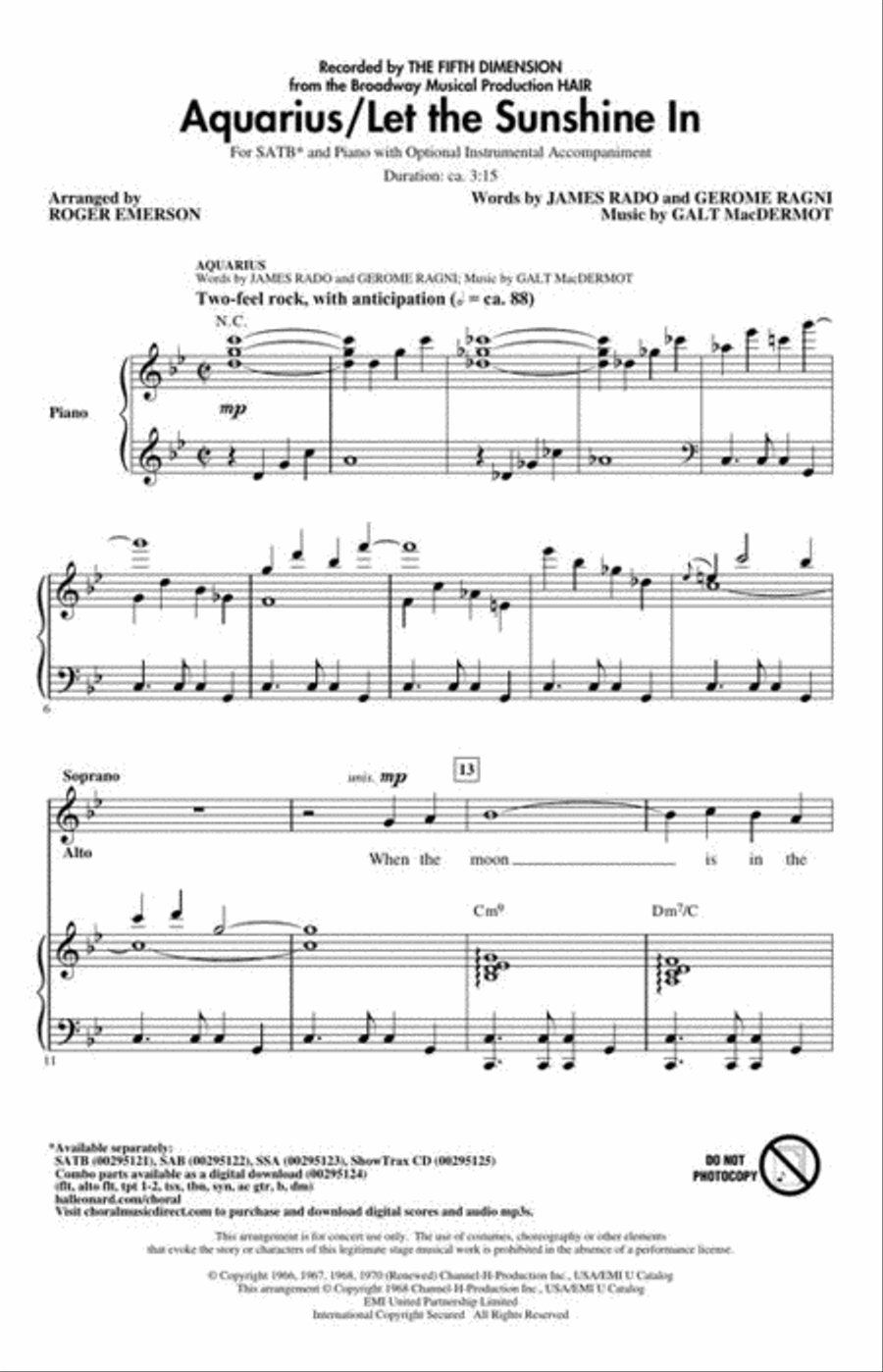Aquarius/Let the Sunshine In 4-Part scores gallery preview page 3