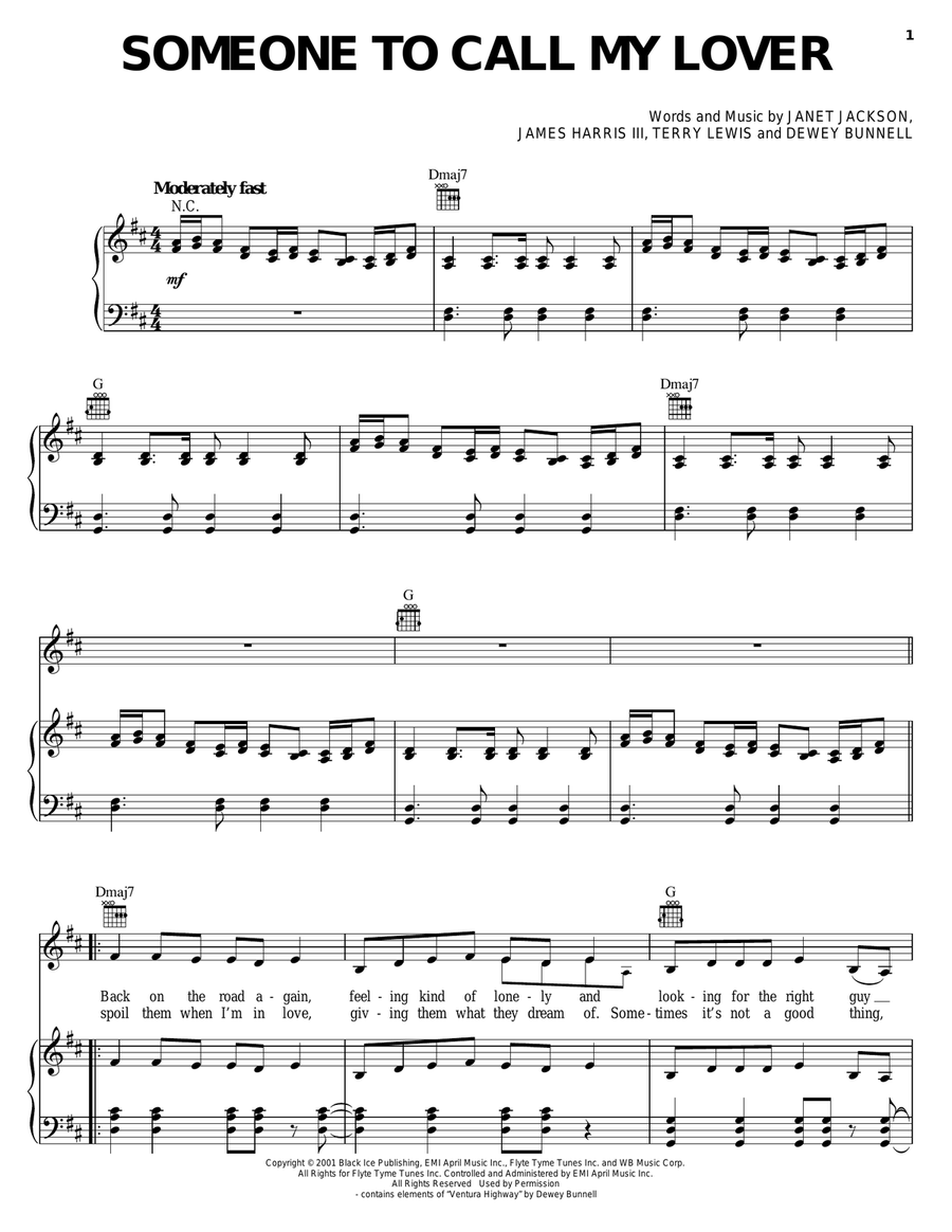Someone To Call My Lover Piano, Vocal, Guitar scores gallery preview page 1