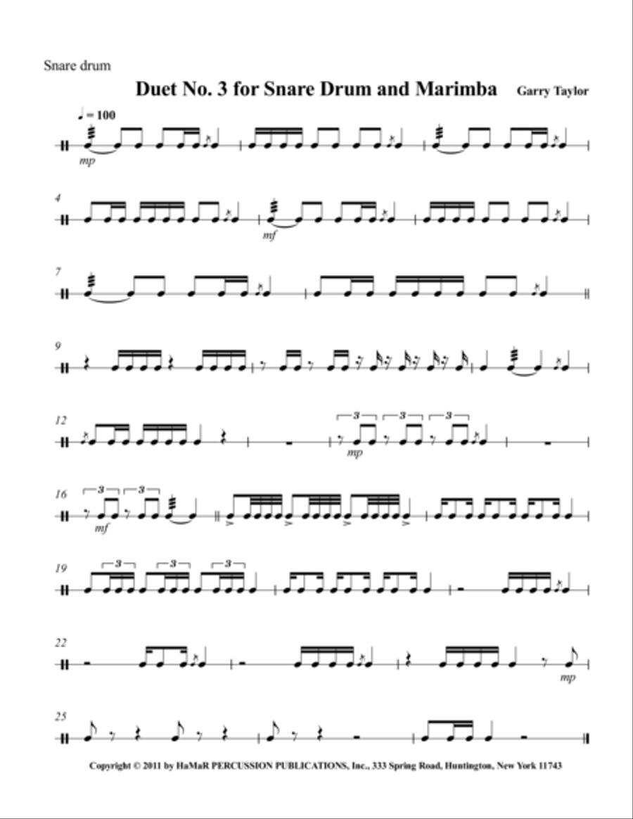 Duet No. 3 for Snare Drum & Marimba Marimba scores gallery preview page 1