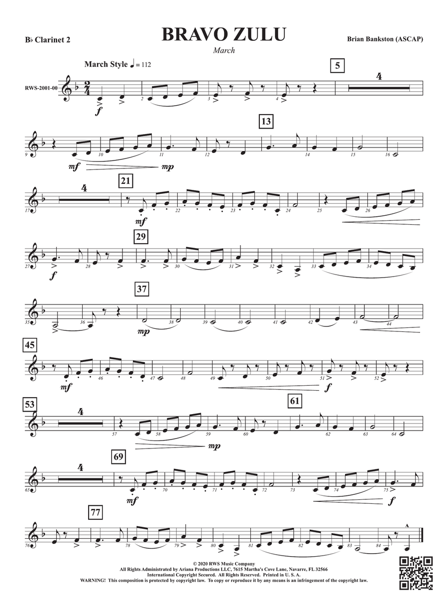 Bravo Zulu - March: 2nd B-flat Clarinet B-Flat Clarinet scores gallery preview page 1
