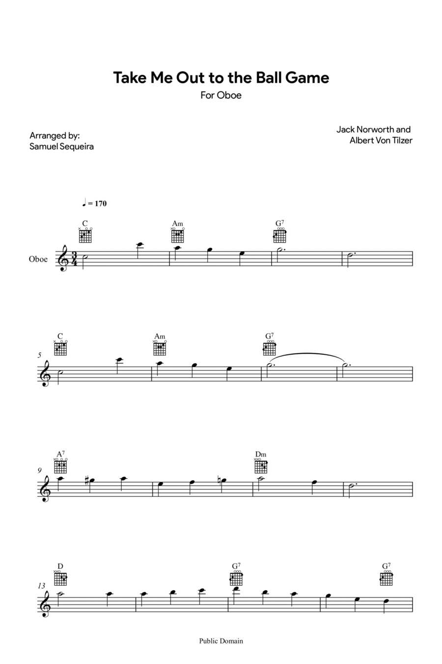 Take me out to the Ball Game - for Oboe Oboe Solo scores gallery preview page 1