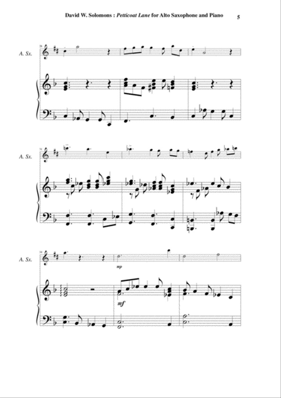 David Warin Solomons: Petticoat Lane for Eb alto saxophone and piano Alto Saxophone scores gallery preview page 5