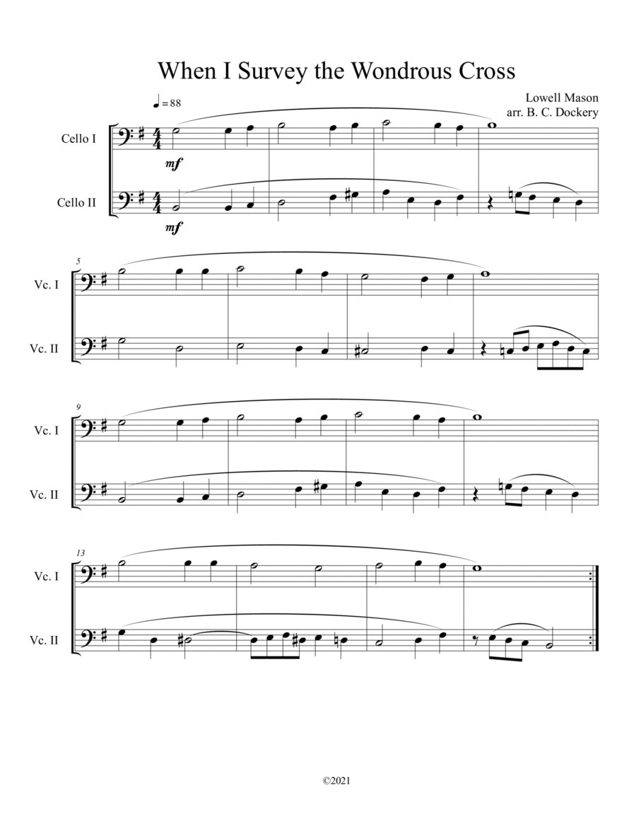 When I Survey the Wondrous Cross (Cello Duet) String Duet scores gallery preview page 1