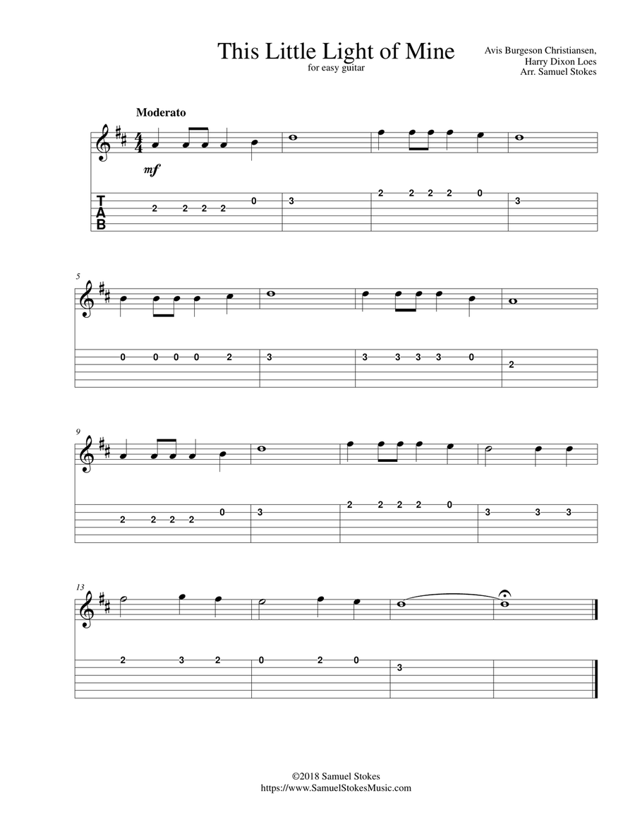 This Little Light of Mine - for easy guitar with TAB Guitar Tablature scores gallery preview page 1
