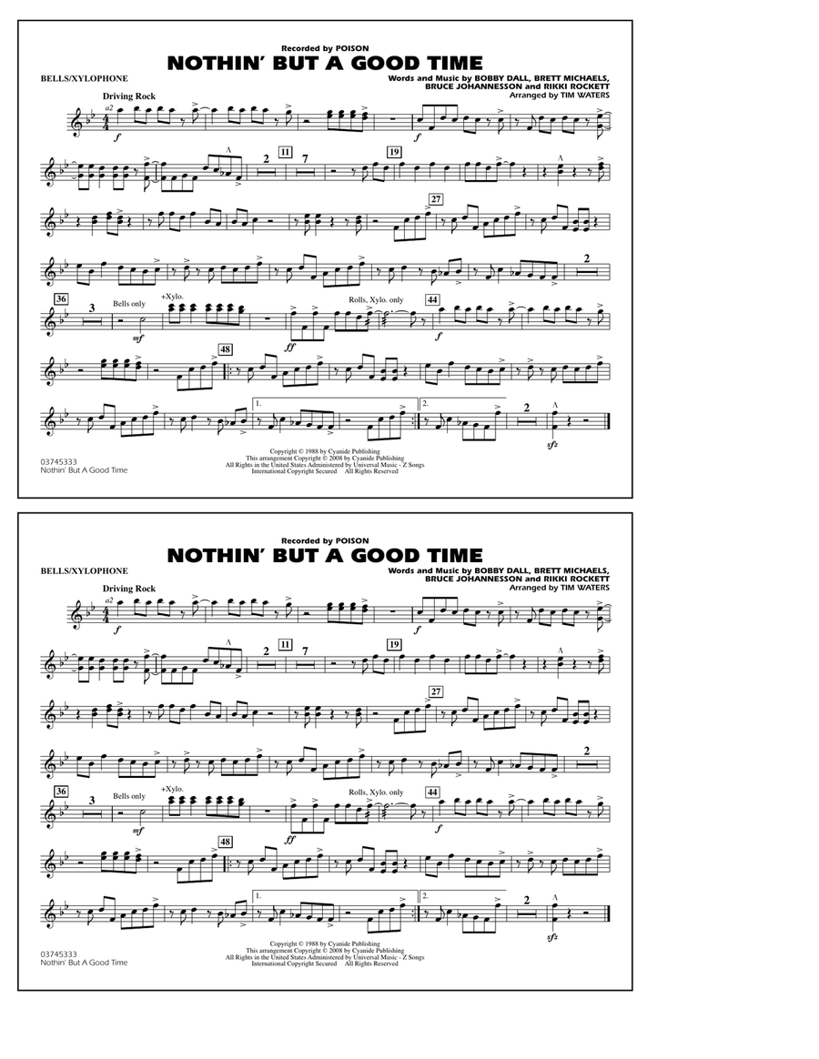 Nothin' But A Good Time - Bells/Xylophone Marching Band scores gallery preview page 1