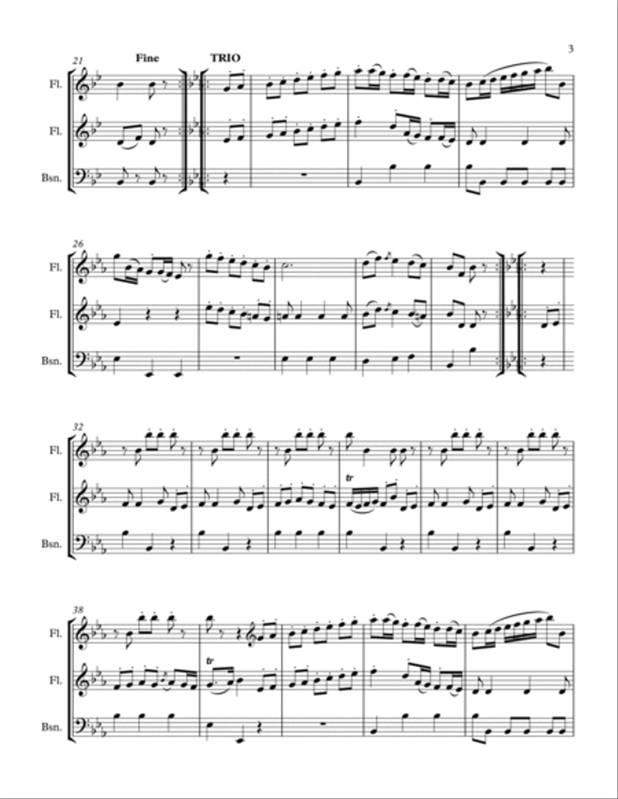 BOCCHERINI MINUET - (Minuet Op. 11 No. 5) Woodwind Trio, Intermediate Level for 2 flutes, bassoon Woodwind Trio scores gallery preview page 5