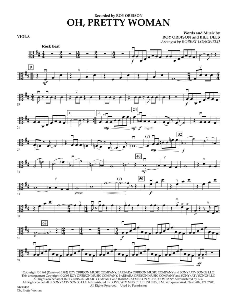 Oh, Pretty Woman - Viola Oh, Pretty Woman - Viola String Quartet scores gallery preview page 1