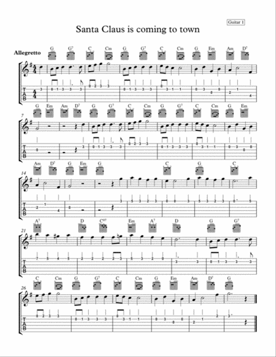Santa Claus Is Comin' To Town Electric Guitar scores gallery preview page 1