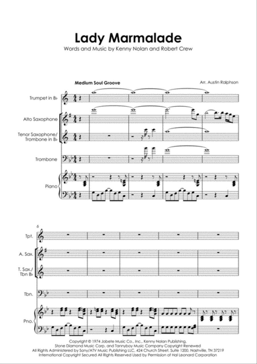 Lady Marmalade Tenor Saxophone scores gallery preview page 3