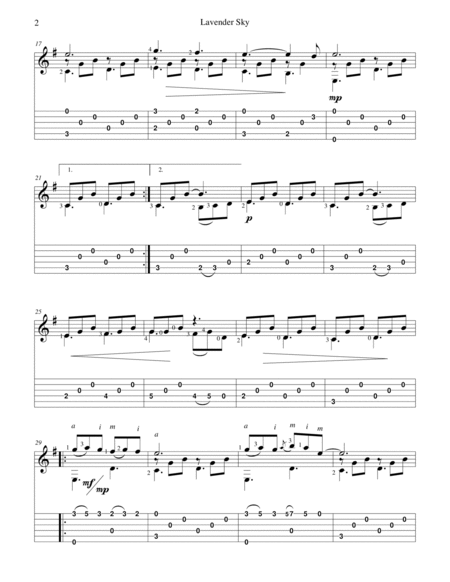 "Lavender Sky" for solo classical fingerstyle guitar (+ TAB) image number null