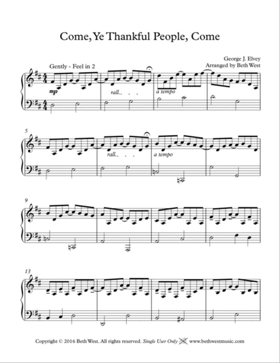 Come, Ye Thankful People, Come Piano Solo scores gallery preview page 2