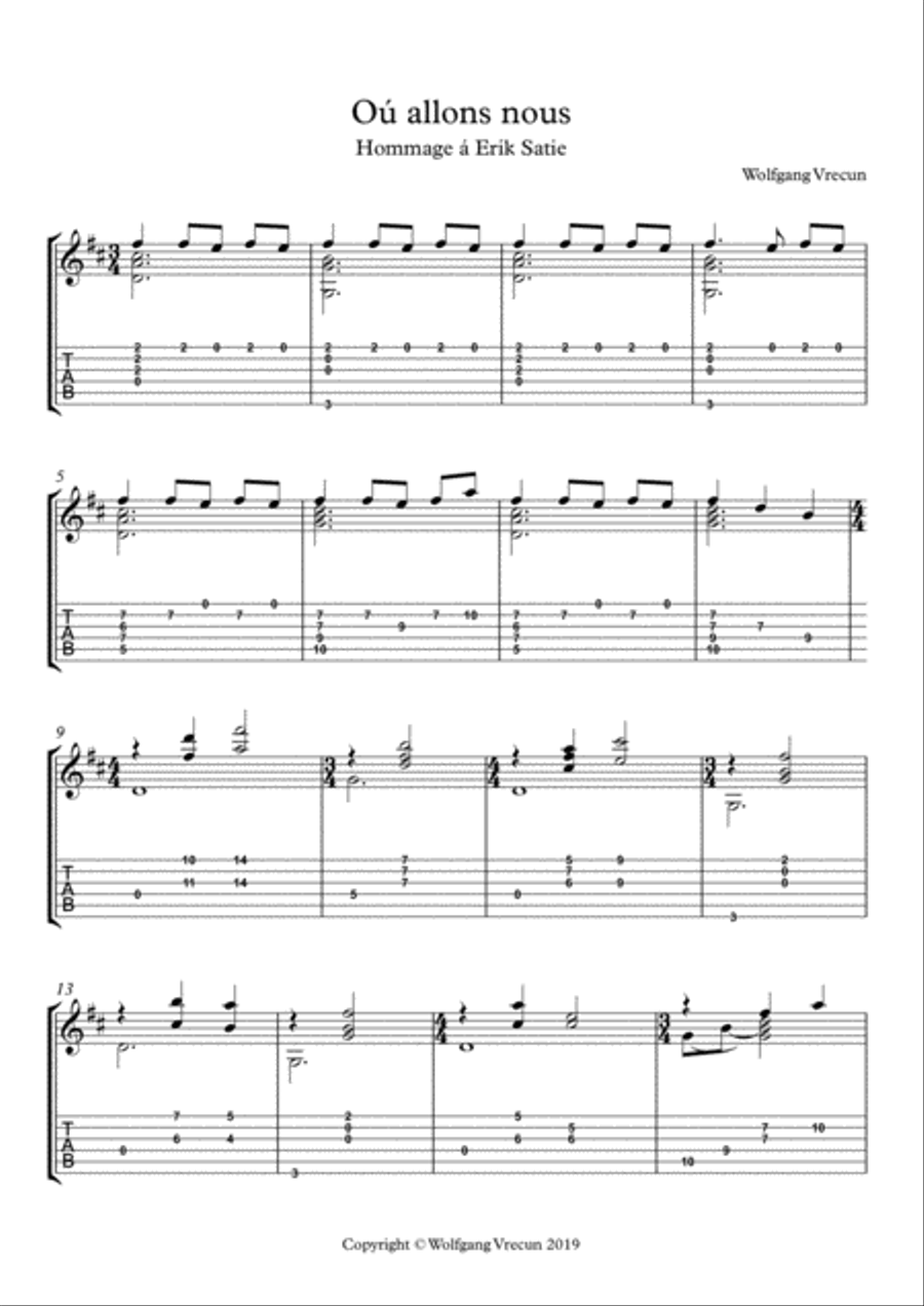 Où nous allons - Hommage á Erik Satie Classical Guitar scores gallery preview page 2