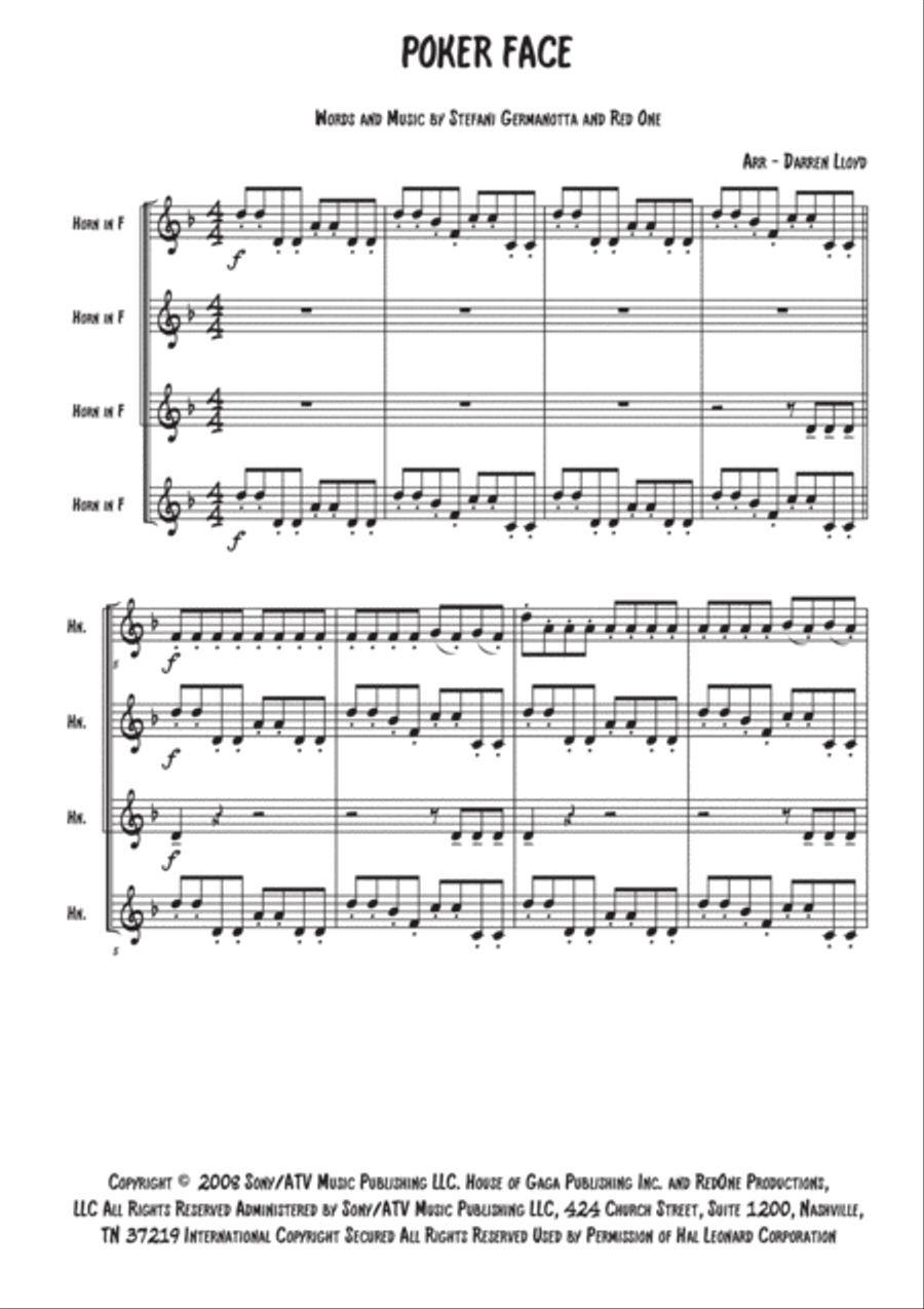 Poker Face Poker Face Brass Ensemble scores gallery preview page 1