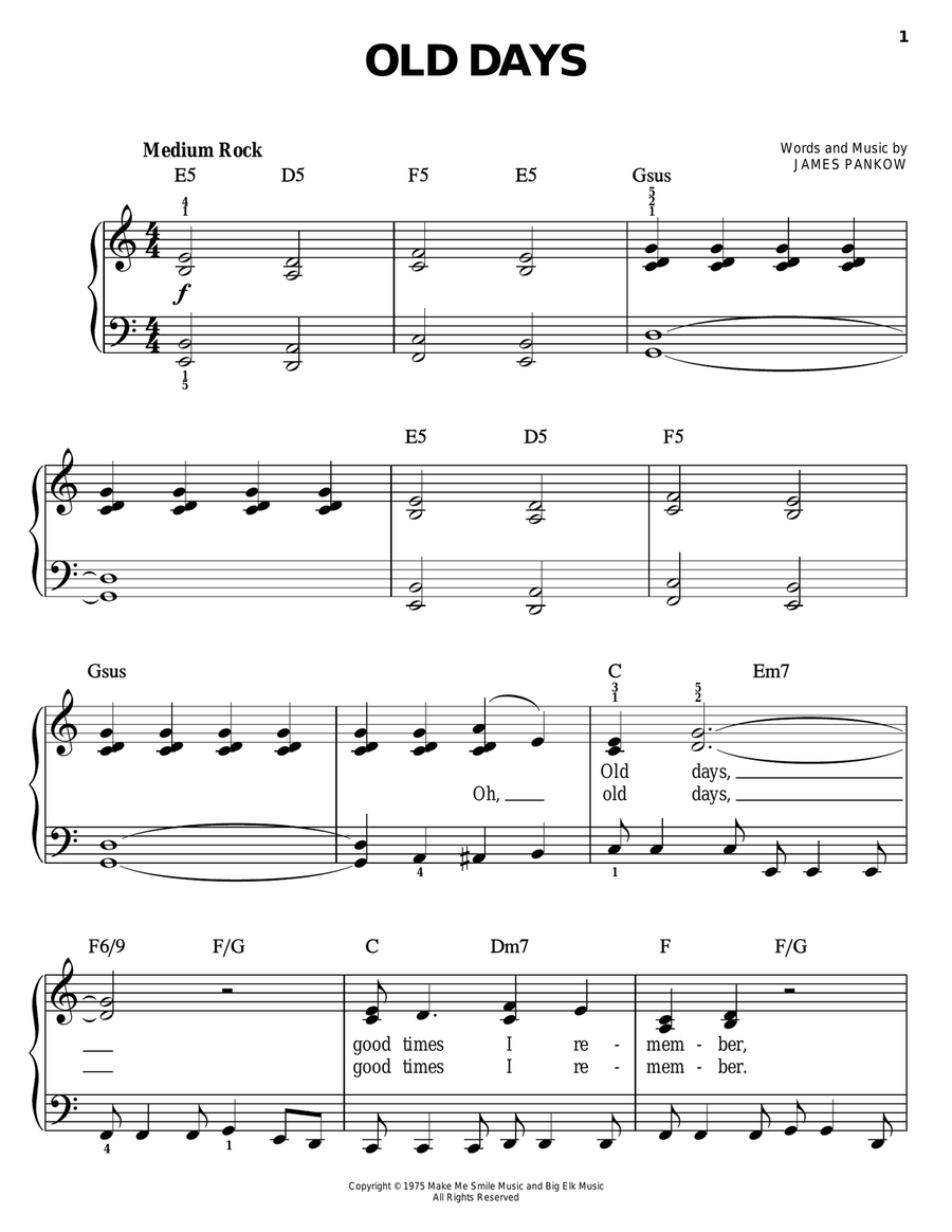 Old Days Easy Piano scores gallery preview page 1