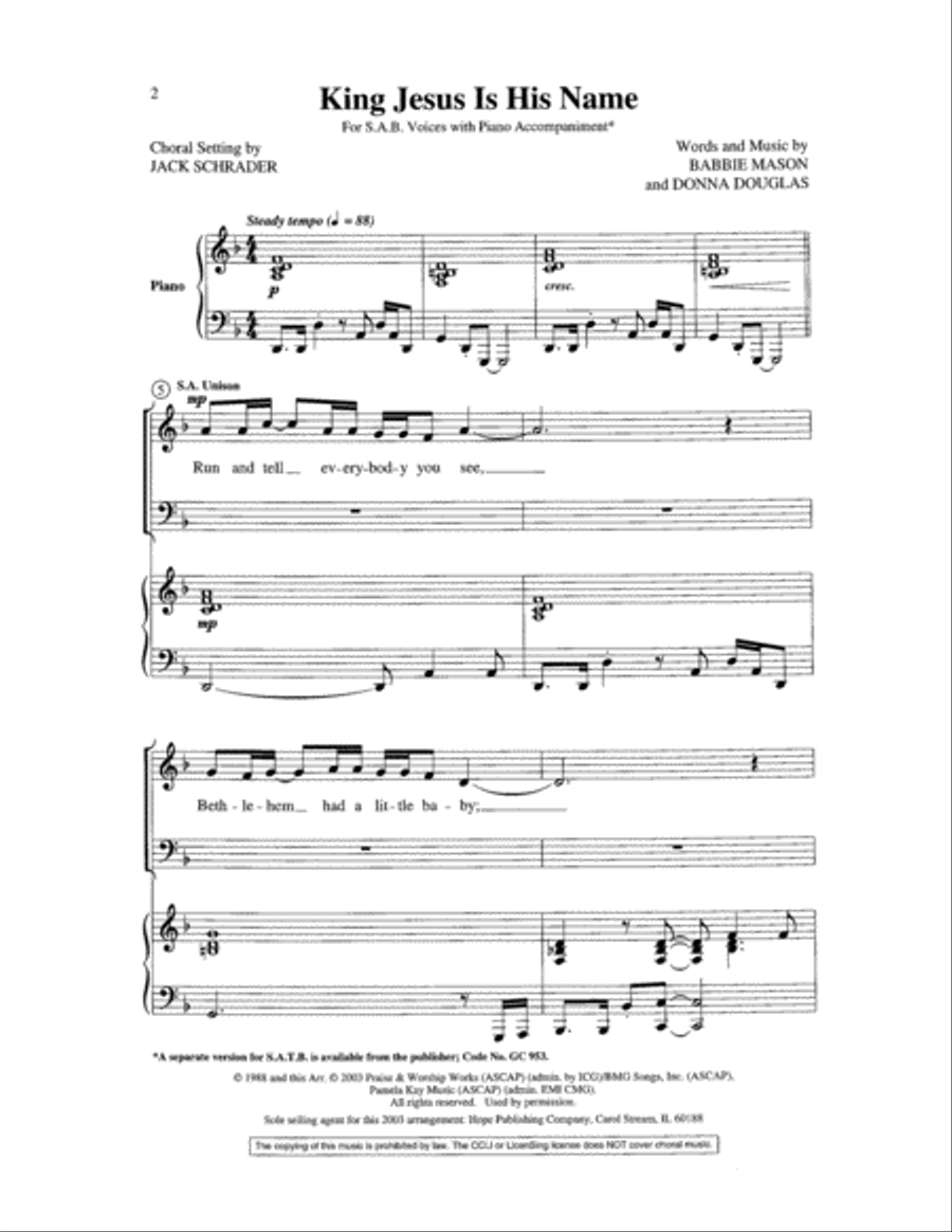 King Jesus Is His Name King Jesus Is His Name 3-Part scores gallery preview page 2
