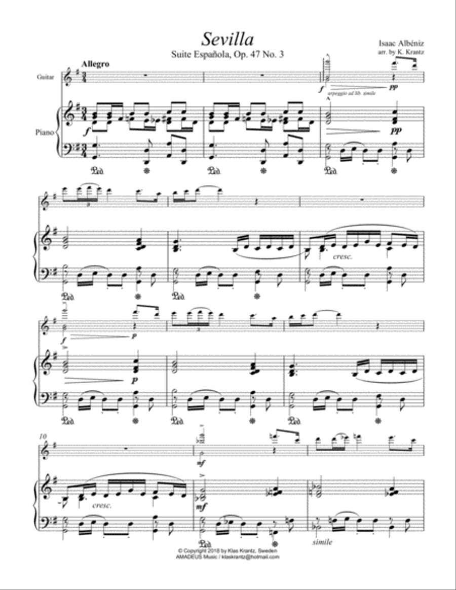 Sevilla Op. 47 No. 3 for guitar and piano Acoustic Guitar scores gallery preview page 2